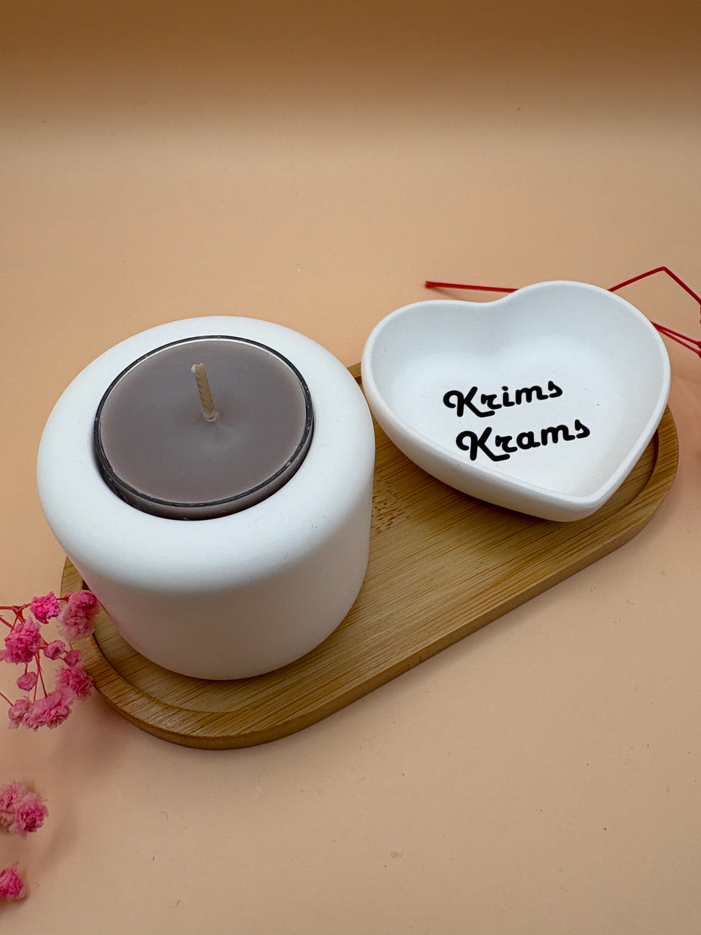 "Krims Krams" - Tellichthalter mit kleiner Schüssel auf Holztablett