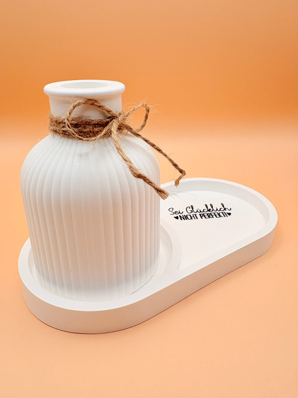"Sei glücklich-nicht perfekt" Stilvolles Deko Set mit Vase und Tablett
