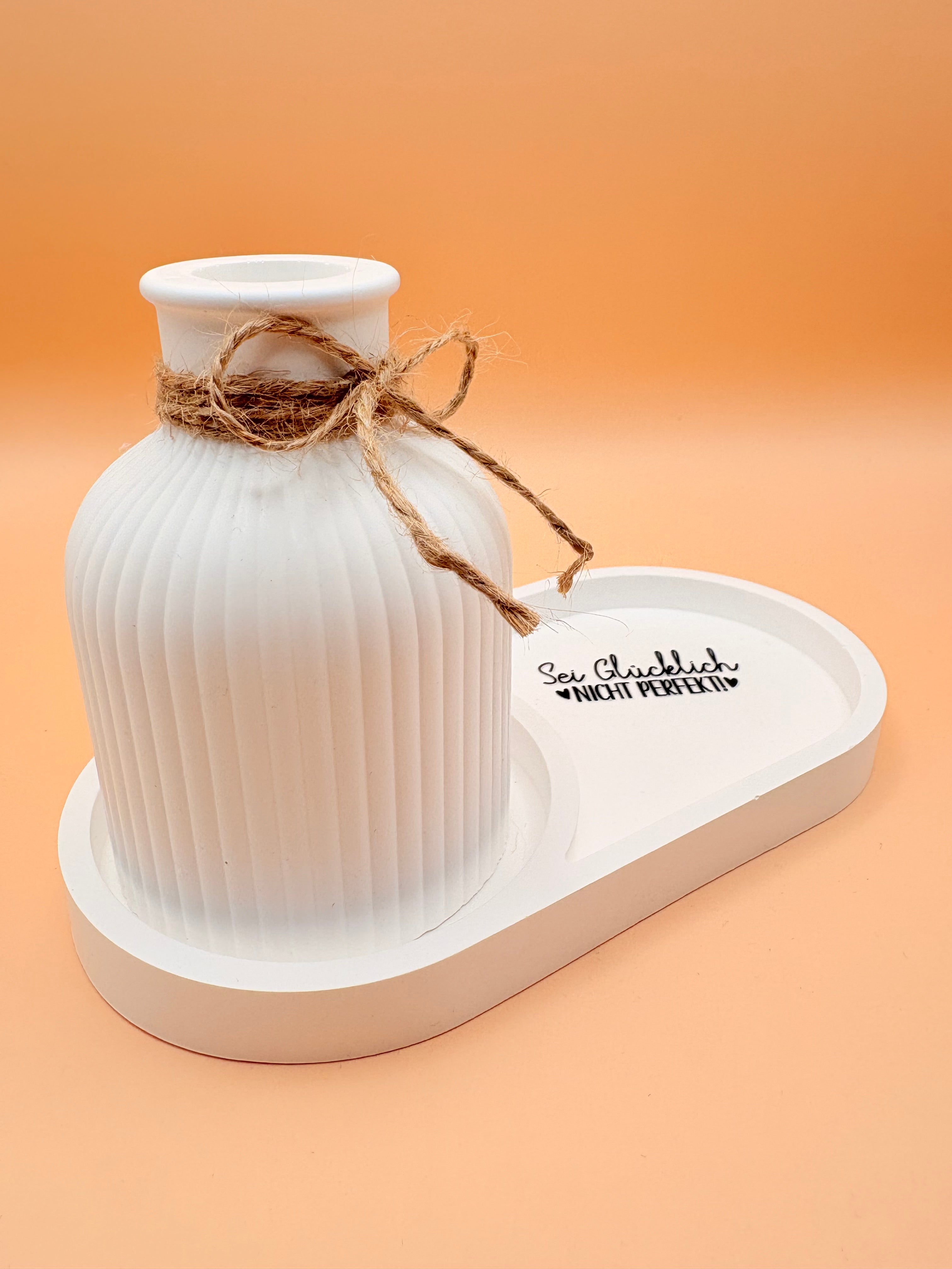 "Sei glücklich-nicht perfekt" Stilvolles Deko Set mit Vase und Tablett